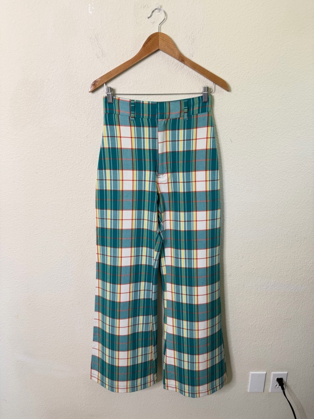 Free People Teal Plaid Wide Leg Pants - Picture 6 of 10